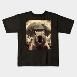 Capybara Selfie with UFOs Weird Kids T-Shirt